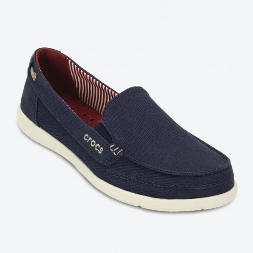 Crocs Walu 14391-48T Loafer Women's US 4 Navy Canvas Slip On Casual Shoes KFC100